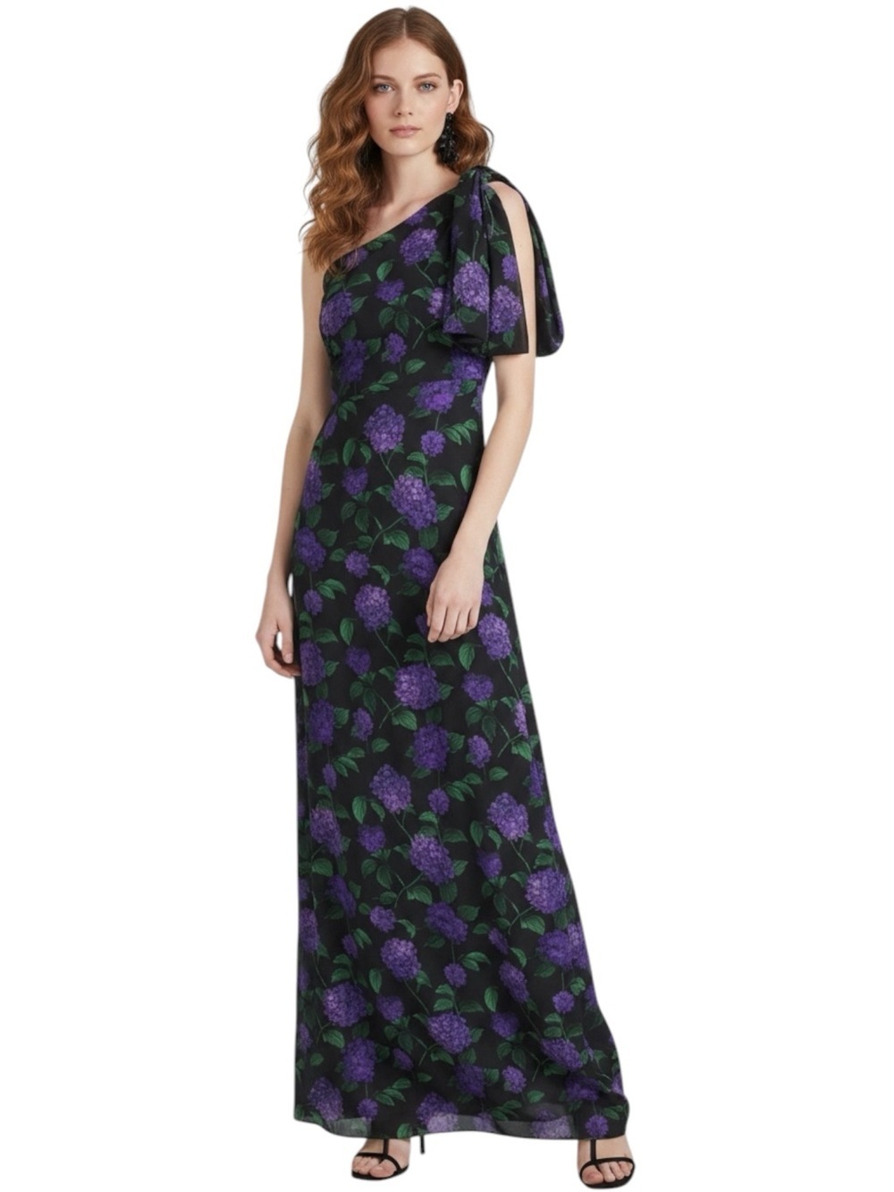 NWT SACHIN + BABI Black & Purple Sleeveless One Shoulder Bow Dress Gown Size 6 - Picture 3 of 8